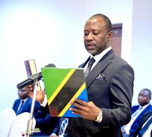 President Samia administers oath of the newly appointed Permanent Secretary in the Ministry of Home Affairs, Ally Senga Gugu at a function held at Tunguu State Lodge in Zanzibar on Sunday. 